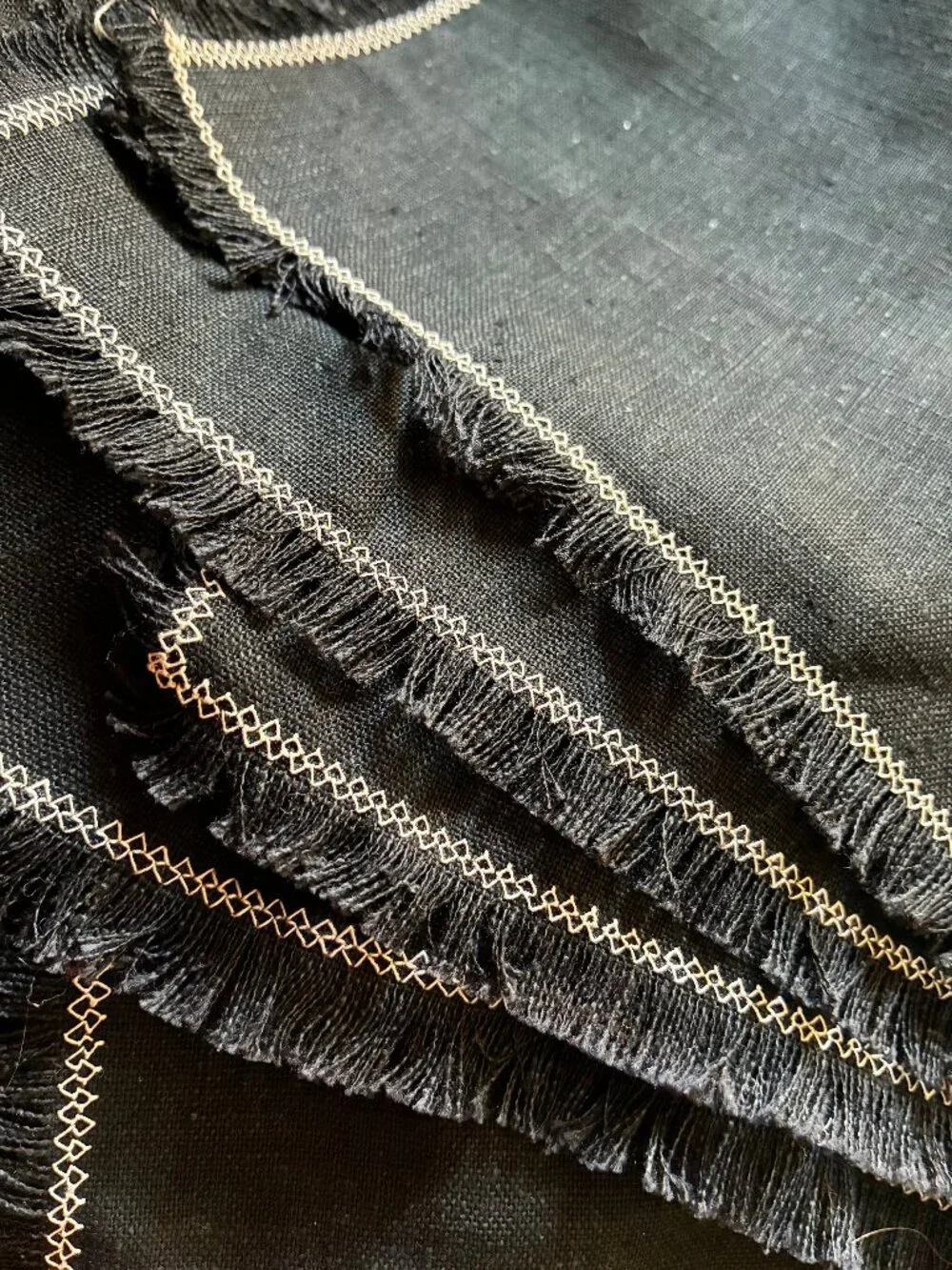 Black Placemats with Fringe Vintage Linen Blend Set of 5 18